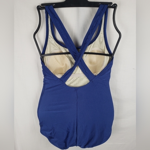 Speedo Blue One Piece Swimsuit w/CrissCross Back Sz 8 - Picture 6 of 10